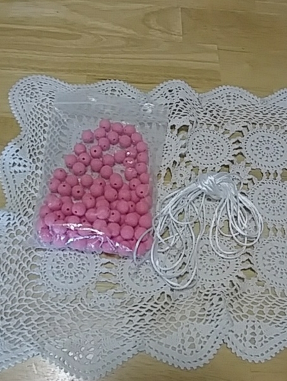 Jewelry Making Supplies - Loose Beads, pink with white material 3/8"